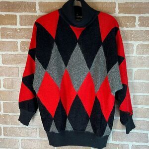 Vintage 1989 IB Diffusion sequin tunic sweater Large Black red turtleneck